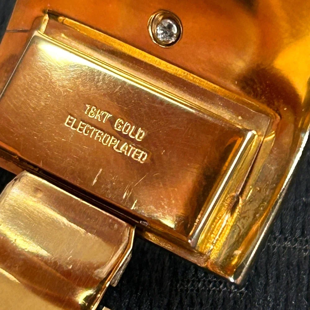 Alfex of Switzerland Vintage‎ 18KT Gold Electroplated Cuff Watch Cuban Link P/R